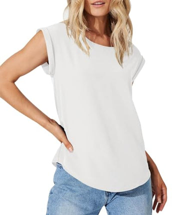 Women's T-Shirt Casual Summer Tops Cap Sleeve Tops Crew Neck Plain Blouses