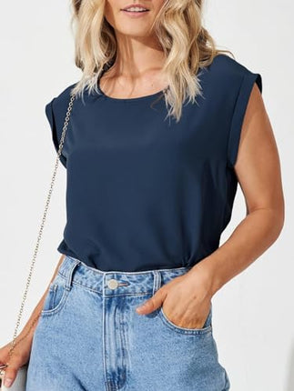 Women's T-Shirt Casual Summer Tops Cap Sleeve Tops Crew Neck Plain Blouses