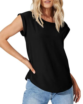 Women's T-Shirt Casual Summer Tops Cap Sleeve Tops Crew Neck Plain Blouses