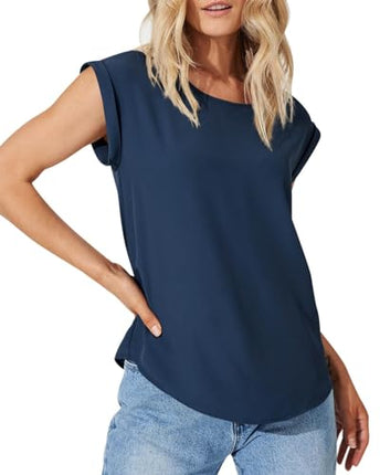 Women's T-Shirt Casual Summer Tops Cap Sleeve Tops Crew Neck Plain Blouses