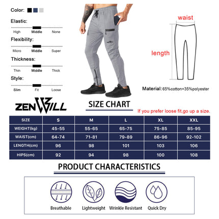 ZENWILL Mens Ziplock Training Tracksuit Trousers UK