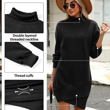 Women'S Long Sleeve Dress Turtleneck Pullover Sweatshirt Dress Winter Casual Bodycon Elegant Irregular Mini Dress