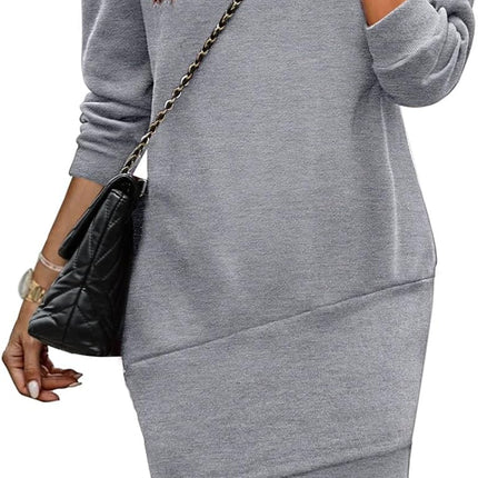 Women'S Long Sleeve Dress Turtleneck Pullover Sweatshirt Dress Winter Casual Bodycon Elegant Irregular Mini Dress