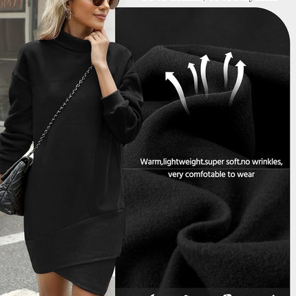 Women'S Long Sleeve Dress Turtleneck Pullover Sweatshirt Dress Winter Casual Bodycon Elegant Irregular Mini Dress