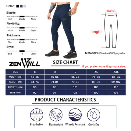 ZENWILL Mens Ziplock Training Tracksuit Trousers UK